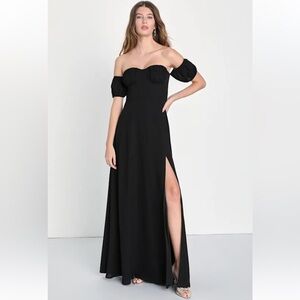 Lulus Dramatic Inspiration Black Off-the-Shoulder Bustier Maxi Dress Medium NWT
